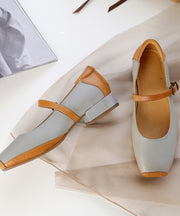 2022 Plus Size Buckle Strap Flat Shoes For Women Grey Comfy Cowhide Leather