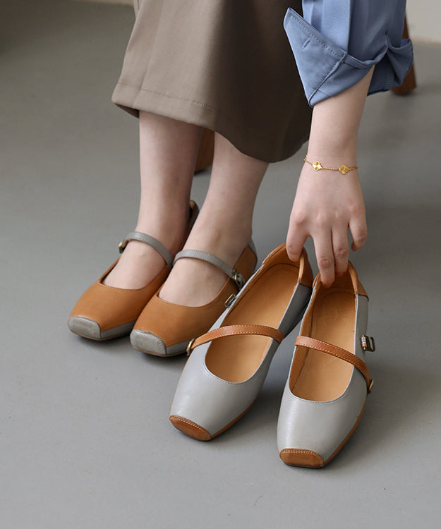 2022 Flache Schuhe mit Schnalle in Übergröße für Damen Grau Bequemes Rindsleder