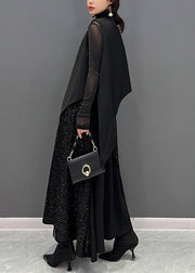 2024 Autumn New Black Fashion Sleeveless Vest And Skirts Two Piece Set