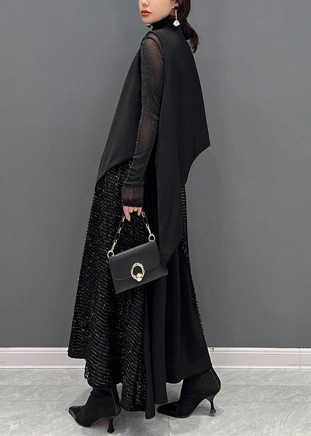 2023 Autumn New Black Fashion Sleeveless Vest And Skirts Two Piece Set