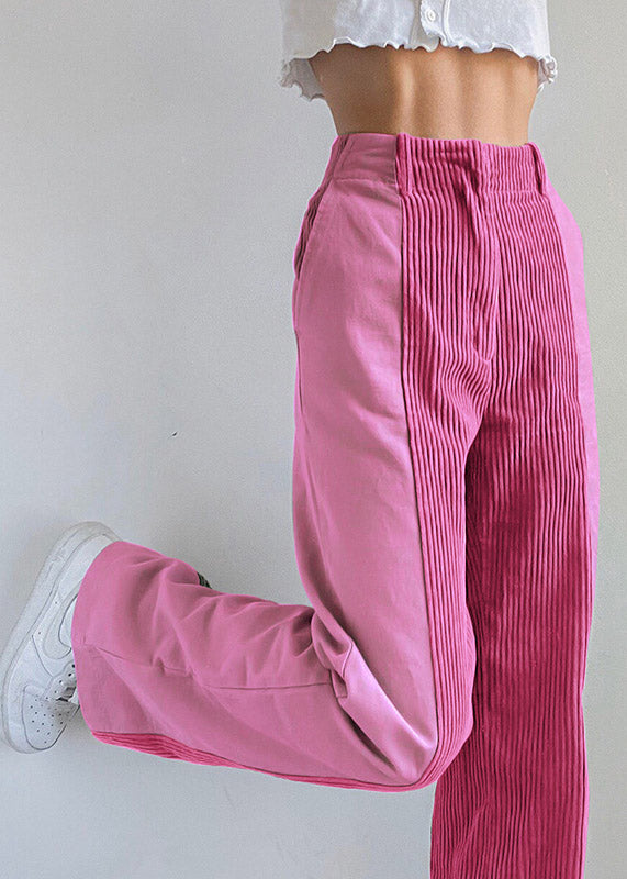 2024 New Pink High Waist Slim Fit Corduroy Straight Casual Pants