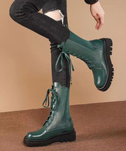 2024 Splicing Platform Boots Green Cowhide Leather Cross Strap