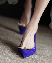 2023 Splicing Stiletto High Heels Purple Sheepskin Pointed Toe