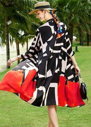 2024 Summer Colorblock Patchwork Print Holiday Dresses Silk Coat