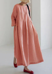 Apricot Cotton Dresses Pockets Patchwork Spring