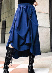Loose Blue Cinched Summer Asymmetrical Design Cotton Skirt