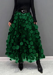 Elegant Dark Green Dot Patchwork Tulle Skirt Fall