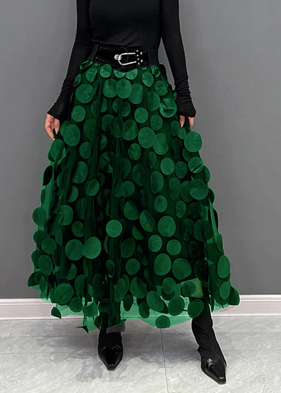 Elegant Light Green Dot Patchwork Tulle Skirt Fall