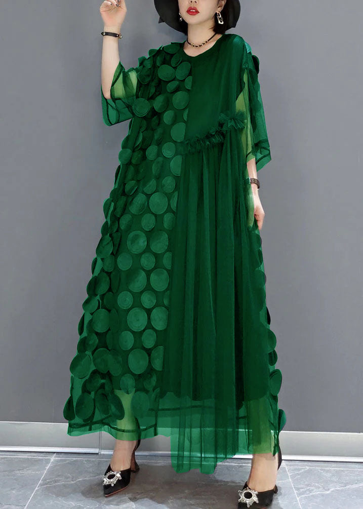Green Tulle Party Dresses O-Neck Asymmetrical Half Sleeve