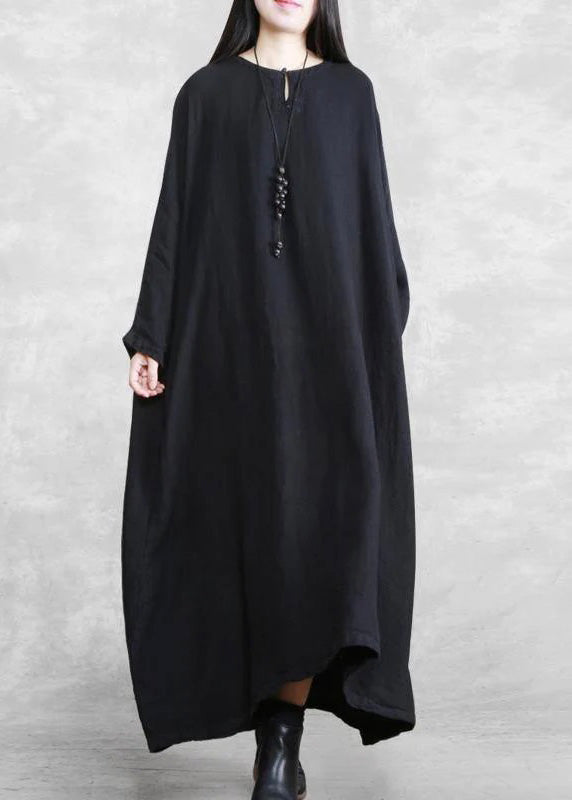Französische O-Halstaschen Frühlings-Steppkleidung Outfits Schwarze lange Kleider