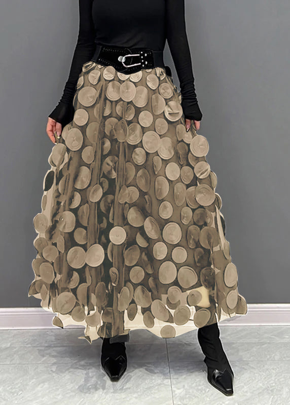 Elegant Khaki  Dot Patchwork Tulle Skirt Fall