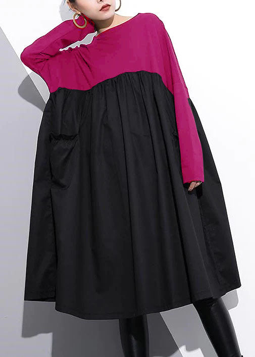 stylish  purple cotton shift dress plus size cotton clothing dress Elegant high waist patchwork cotton dress