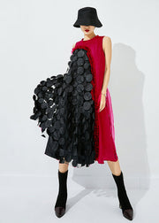 Bohemian Black-Khaki Dot Asymmetrical Patchwork Wrinkled Tulle Maxi Dress Sleeveless