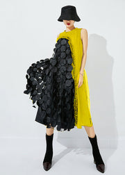 Bohemian Black Asymmetrical Patchwork Wrinkled Tulle Maxi Dress Sleeveless