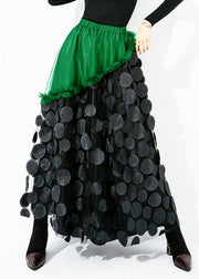 Original Design Yellow-Black Dot Elastic Waist Patchwork Wrinkled Tulle Skirt Summer