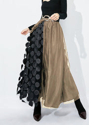 Chic Rose-Black Dot Ruffled Patchwork Dot Tulle A Line Skirts Summer