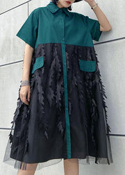 Beautiful lapel tulle Cotton summer clothes For Women Shape Grey Dress