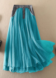 Natural Blue high waist Patchwork Tulle Skirts Spring