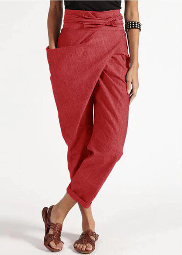 Handmade Red asymmetrical design High Waist Cotton Harem Summer Pants
