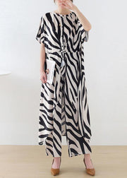 21 Summer Suit Zebra Stripe Silk Wide Leg Pants Irregular Two Piece Set - SooLinen