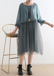 2021 Blue Tull Maxi dresses patchwork chiffon Summer Dresses - SooLinen