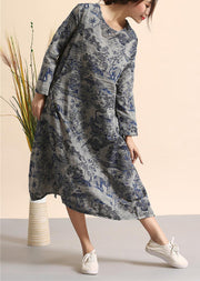 Khaki Oversized Floral Cotton Dresses Plus Size Shirt Dress Blouses