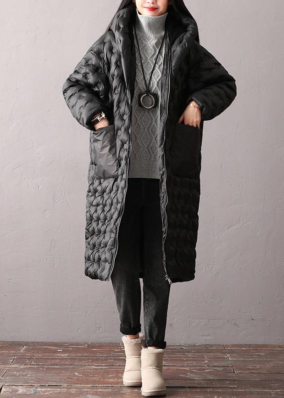 Warm Plus Size Winter Coats Black Hooded Zippered Parkas For Women - SooLinen