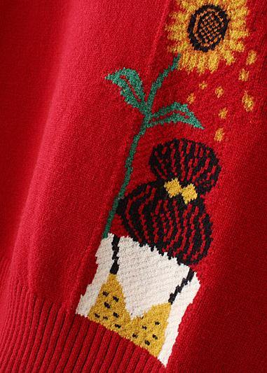 Women Black Sunflower Knitted Top High Neck Trendy Plus Size Sweaters - SooLinen