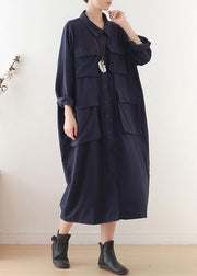Classy Lapel Button Down Wardrobes Photography Black Long Dresses - SooLinen