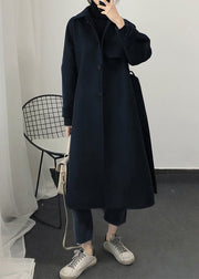 Fashion Loose Fitting Trench Coat Spring Navy Tie Waist Wool Coat