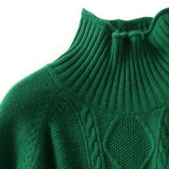 Vintage Green Clothes High Neck Spring Knitted Blouse