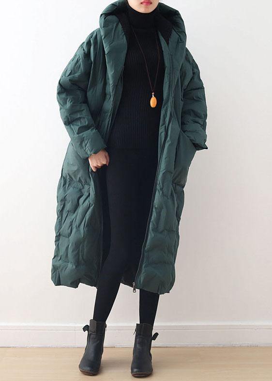 2021 Blackish Green Warm Down Coat original design literary retro overcoat - SooLinen