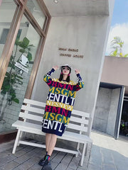 Unique O-Neck Loose Graphic Fall Knit Dress Long Sleeve
