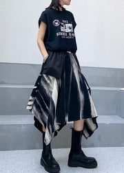 A-line skirt autumn and winter women's large high waist irregular black tie dye skirt - SooLinen