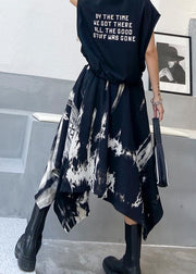 A-line skirt autumn and winter women's large high waist irregular black tie dye skirt - SooLinen