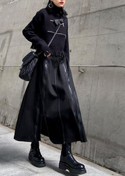 A-line skirt women's high waist mid length winter fashion black skirt - SooLinen