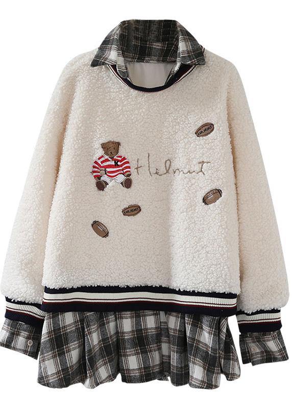Aesthetic beige knitted pullover o neck false two pieces sweaters - SooLinen