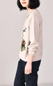 Aesthetic beige prints knit cardigans plus size autumn knit outwear long sleeve - SooLinen