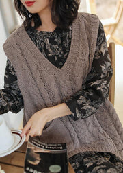 Aesthetic gray clothes v neck sleeveless oversized knitwear - SooLinen