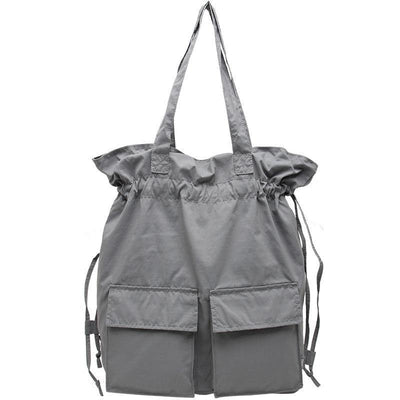 Aesthetic gray outfit Street Style Double Front Pockets Simple Drawstring Backpacks - SooLinen