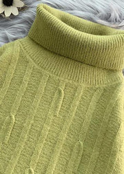 Aesthetic green Blouse cable casual high neck knitwear - SooLinen