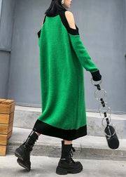 Aesthetic green Sweater Wardrobes DIY high neck Funny off the shoulder sweater dresses - SooLinen