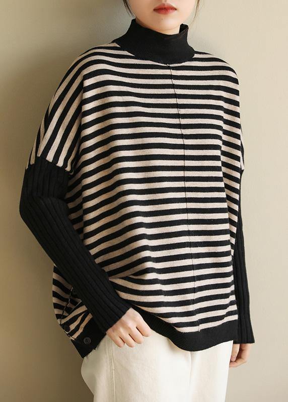 Aesthetic half high neck striped knit tops Loose fitting patchwork box top - SooLinen