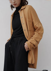 Aesthetic khaki knit top silhouette trendy plus size lapel collar knitwear fall - SooLinen