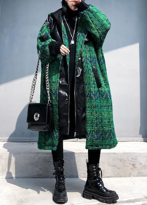 Aesthetic knitted coat trendy plus size green hooded zippered coats - SooLinen