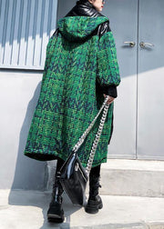 Aesthetic knitted coat trendy plus size green hooded zippered coats - SooLinen