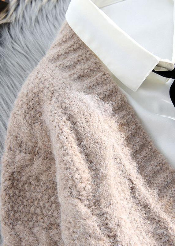 Aesthetic knitwear Loose fitting pink v neck pockets knit cardigans - SooLinen