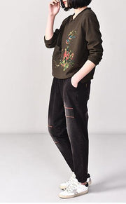 Aesthetic navy knitted jackets plussize pullover knitwear prints long sleeve - SooLinen