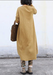 Aesthetic o neck knit outwear oversize yellow asymmetric knitted jackets - SooLinen