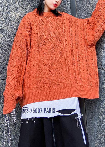Aesthetic o neck orange knitwear casual winter knit blouse - SooLinen